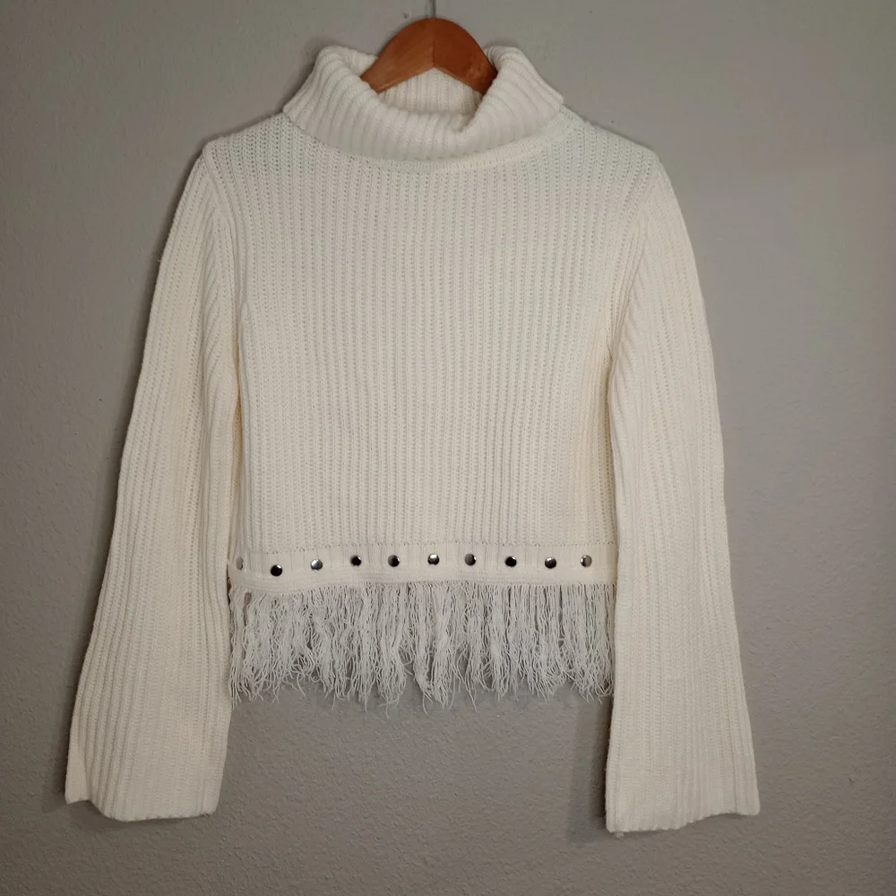 Lulu's Freethinker Cream Fringe Cropped Sweater